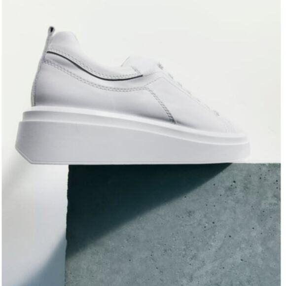 Zara Athletic Leather Lace Up Platform Sneakers Shoes White Size 40 - Picture 4 of 11